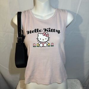 Hello Kitty Light Pink Graphic Tank Top with Floral Motif